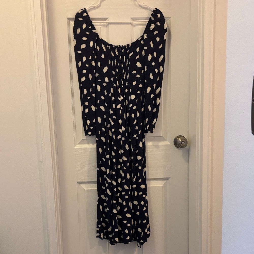 Reformation sigmund midi Navy and White Long Sleeve Dres - Picture 10 of 12